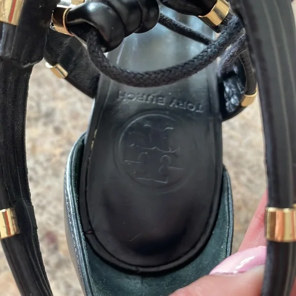 Tory Burch 4 inch Black strappy sexy high heels with gold accents ! Worn once. - Picture 6 of 9